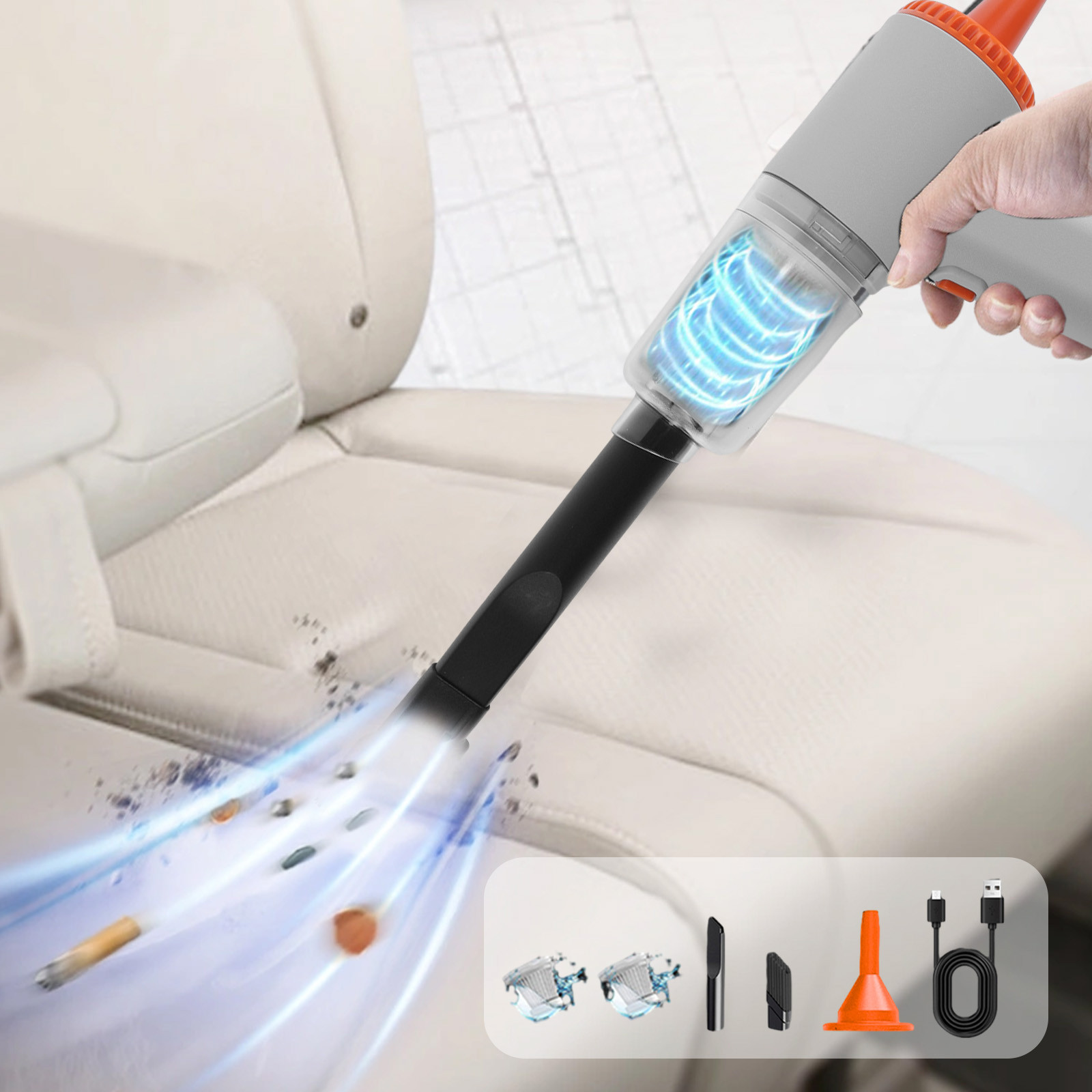Dvkptbk Cordless Handheld Car Vacuum Cleaner 120W Powerful Suction Small Car Vacuum Cleaner Mini Dusts Buster with Usb Portable Vacuum Cleaner Car Accessories (White)