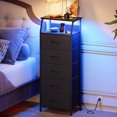 thumbnail image 2 of Eunos Table de Chevet Haute Noire avec Station de Recharge et DEL pour Chambre, 5 Tiroirs avec Étagères de Rangement, 2 of 8
