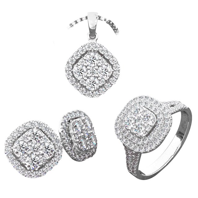 RYRDWP Ladies Fashion Necklace Earrings Diamond Ring Three-piece Set