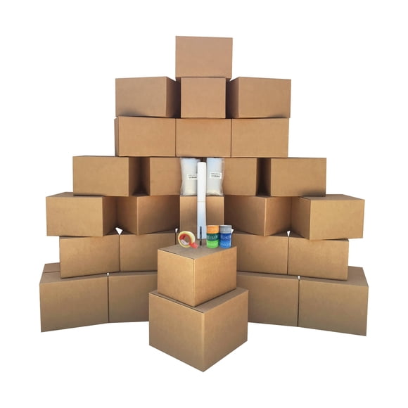 UBOXES Moving Boxes - 2 Room Bigger Smart Moving Kit - 28 Boxes,Tape, More