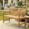 thumbnail image 4 of Gymax Teak Porch Bench 2-Person Solid Wood Garden Patio Bench w/ Backrest & Armrests, 4 of 10
