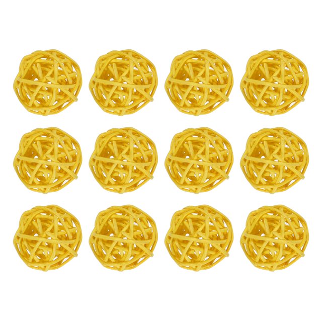 Unique Bargains 12 Pcs Wicker Rattan Balls Decorative Balls 1.2Inch for Vase Fillers ,Wedding ,Party ,Yellow