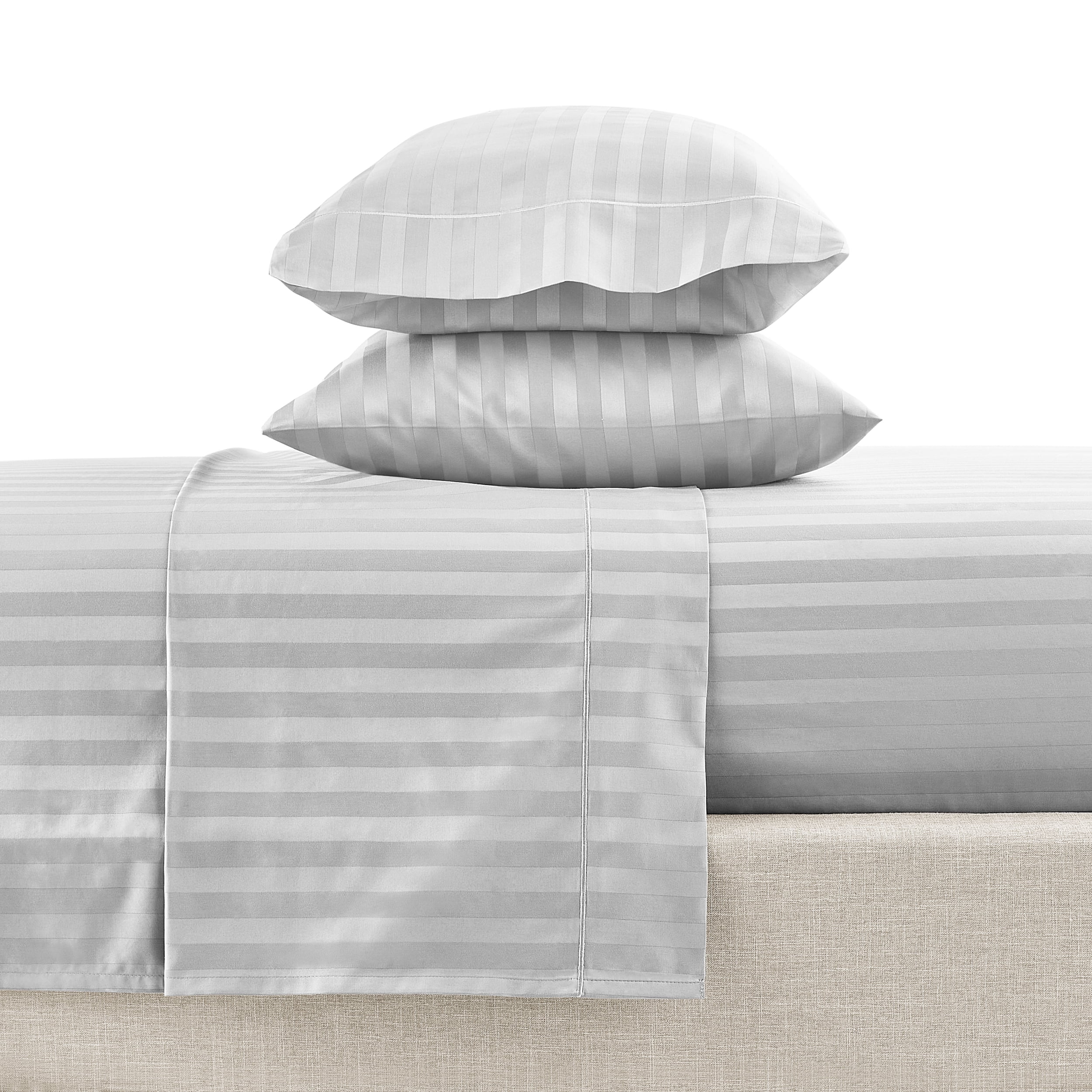 Hotel Style 4-Piece 600 Thread Count Grey Stripe Egyptian Cotton Adult Bed Sheet Set, Queen-Deep Pocket