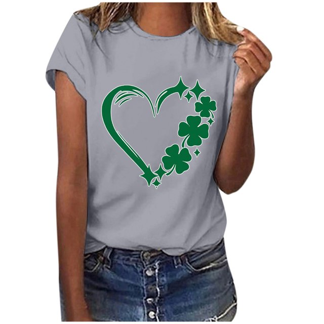 TopLLC St. Patrick's Day Patricks Day Chemises pour Femmes Hauts de Sarrau St Patricks Day Mode pour Dames St. Imprimé Cœur Manches Courtes Col Rond Chemise Femme Décontractée Ample