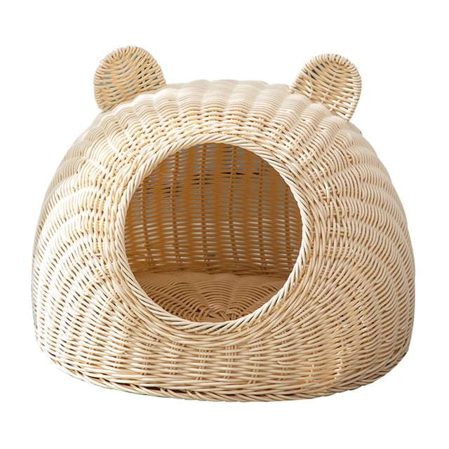 DOLITY Cat Bed, Semi-closed, Round, Flat Bottom, Indoor, Nest, Cat Cage, Washable Hide, S