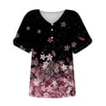thumbnail image 4 of Penkiiy Ladies Tee V-Neck Shirt Button Short Sleeve Blouse Print Tshirt Basic Regular 2024 Spring Tops M Purple, 4 of 5