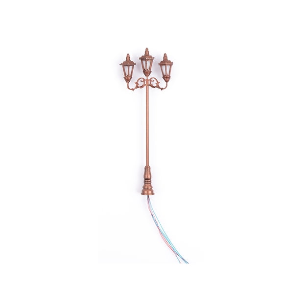 mmirethe 1:87 Scale LED Street Lamps Vintage Style Model Making Train Railway 3 Head Miniature Warm White Light for Park Decoration Bronze/Warm white