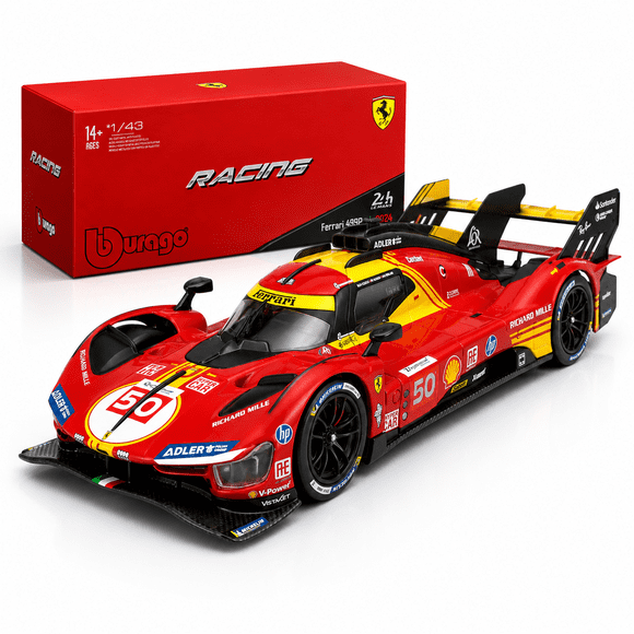 Bburago Ferrari 499P, 1:43 scale, die-cast model race car toy, Le Mans, racing collectible, licensed replica, display model kit car, collectors gift Boys & Girls, Ages 10+