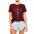 thumbnail image 3 of T-Shirt pour Femmes à Col Rond, T-Shirt à Col Rond Court pour Femmes, Blouse à Manches Décontractée, T-Shirt à Lettres, Haut, Rouge Vin, P, 3 of 6
