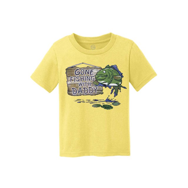Gone Fishing With Daddy Kids Cotton T-Shirt - Yellow - Small