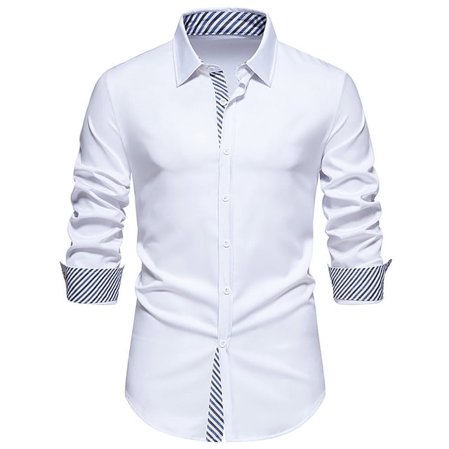 Birdeem Chemises pour Hommes Nouvelle Chemise à Rayures Color Block Décontractée Taille Européenne Manches Longues Chemise à Col Rabattu