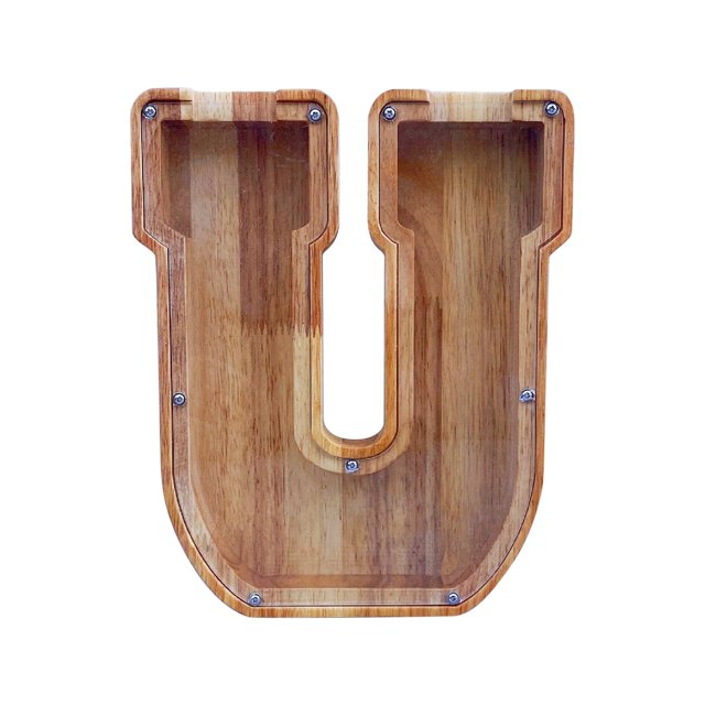 Wooden English Letter Savings Can with Transparent Glass Front for Coin Storage