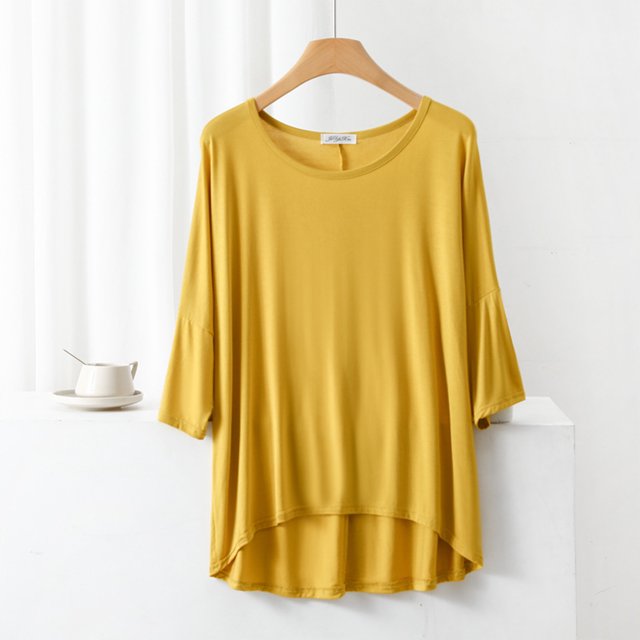 AherBiu T-Shirts pour Femmes à Col Rond, T-Shirts de Pyjama Amples, Été, Légers, Doux, Tunique à Manches Courtes, Hauts, Couleur Unie