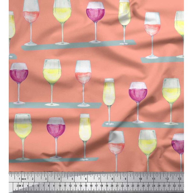 Soimoi Cotton Poplin Fabric Wine Glass Bar Print Fabric by Yard 42 Inch Wide