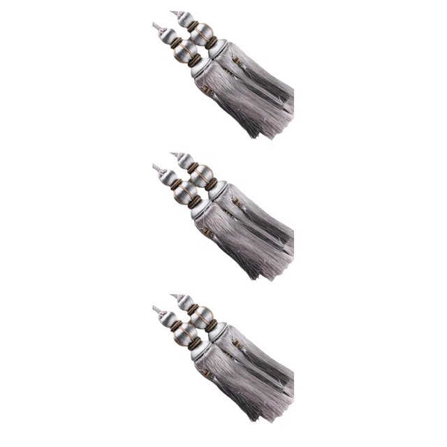 mmirethe 2pack/lot Excellent Décor Rideaux Tiebacks Suspendus Haut Pompon pour Rideau Facile Pompon Polyester Approprié Argent Gris 3Set