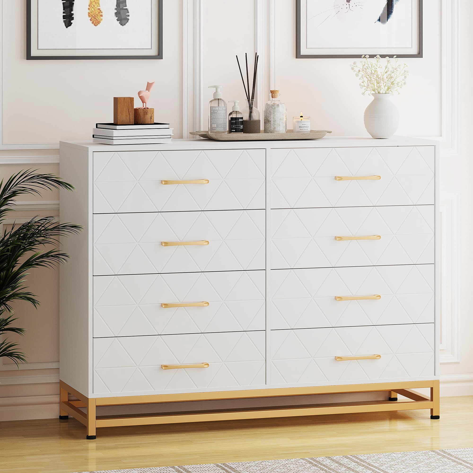 KTENME 2024 New 8 Drawers Dresser for Bedroom, Wide Wood Rustic Chest of Drawers, Vintage Design, Storage Dressers Organizer for Bedroom, Living Room, Hallway