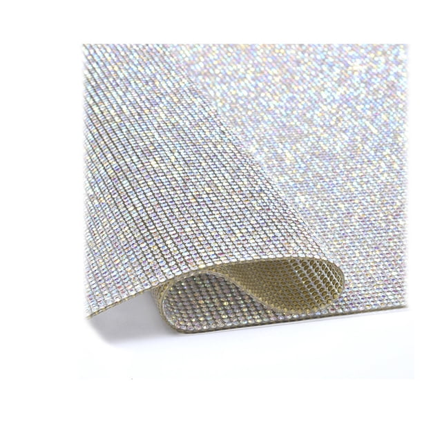 ziyahi Crystal Rhinestone Ribbon Glass Drill Mesh Glitter Clothing Accessories Shiny Sticker Present Decoration DIY Decorating Prop white ABcolor 8double side tape
