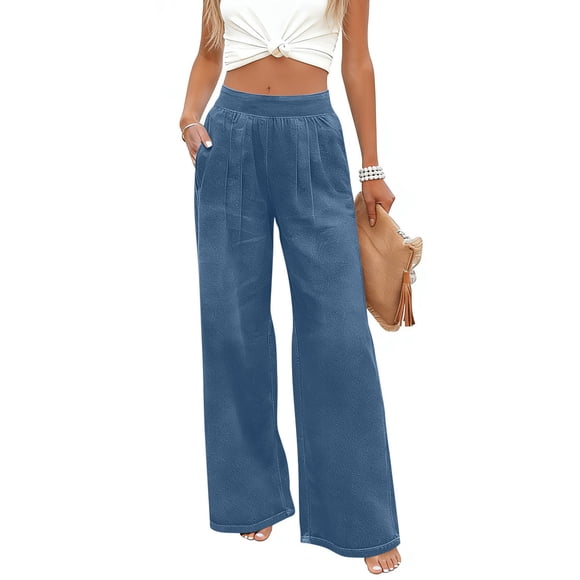 Yourumao Jeans à Jambe Grand pour Femmes Jeans à Taille Haute Élastique devant Plissé Pantalon en Denim à Jambe Droite Jeans Décontractés de Printemps