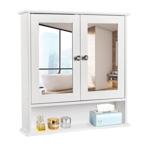 Ktaxon Bathroom Medicine Cabinet, Wall Storage Cabinet with 2 Mirror Doors and Shelves, White