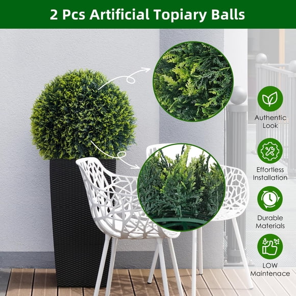Lifelike Artificial Cedar Topiary Balls Set of 2 – 24.8" Faux Greenery Spheres with Hanging Chains, UV-Protected Boxwood Balls for Indoor Outdoor Patio & Wedding Décor, Diameter 60CM, Cedar grass ball