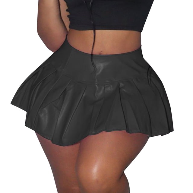 Women's Pleated Leather Skirt Basic Solid Versatile Stretchy Informal Skirt