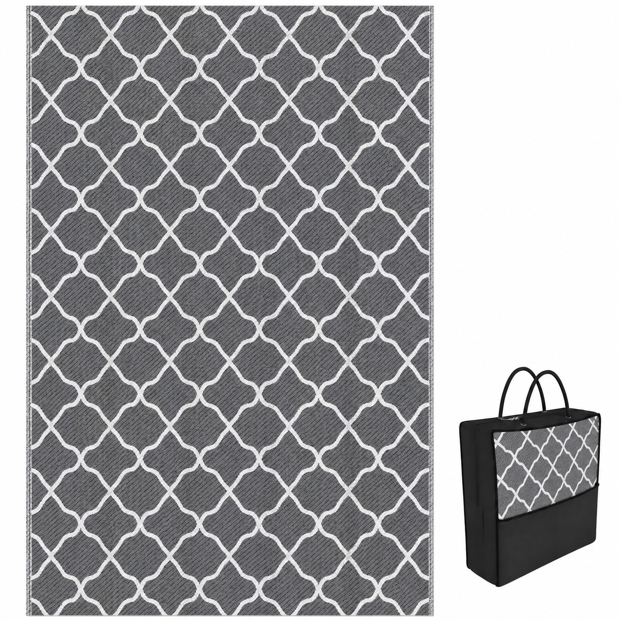 Outsunny Tapis d'Extérieur Imperméable, 6 Pieds x 9 Pieds Gris et Blanc en Filet
