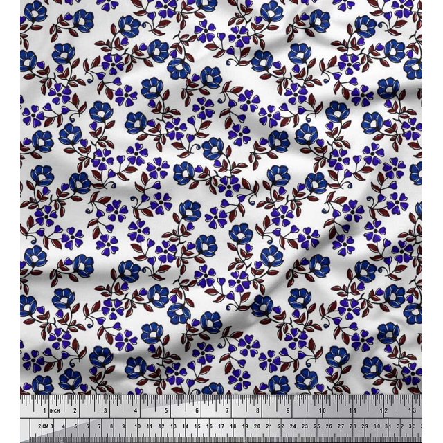 Soimoi Moss Georgette Fabric Leaves & Floral Block Print Sewing Fabric Yard 42 Inch Wide