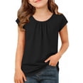 thumbnail image 1 of EGNMCR T-shirt Plissé à Manches Courtes et Col Rond Uni pour Enfants, Printemps et Été, Haut en polyester pour Enfants, 1 of 7