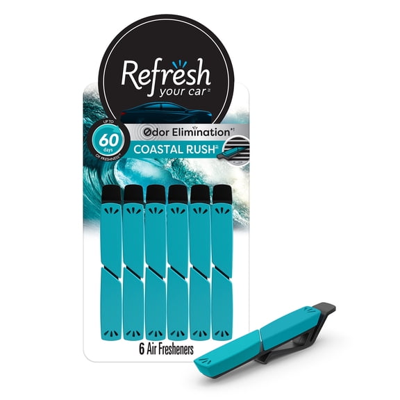 Refresh Your Car Air Freshener Vent Sticks, Coastal Rush Scent, 6 Pack