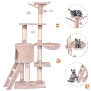 Gymax 56'' Chat Arbre Kitten Animaux Jouer Maison Meubles Condo Scratching Posts Échelle Beige