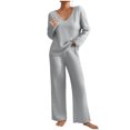 thumbnail image 1 of AherBiu Lounge Sets for Women Ribbed Long Sleeve V Neck Pullover Tops Pants 2 Piece Pajamas Homewear, 1 of 5