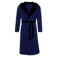 thumbnail image 2 of Innerwin Bath Robes Hoodie Men's Wrap Robe Winter Long Sleeve Soft Dressing Gown Navy Blue Black 4XL, 2 of 7