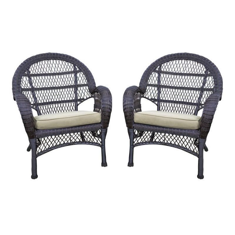 Jeco Chaise en Osier Couleur Espresso avec Coussin Beige (Ensemble de 2)