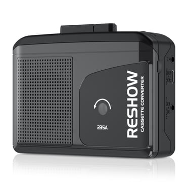 Reshow Lecteur de Cassettes Baladeur, Enregistreur de Cassettes Portable, Convertisseur Audio Cassette vers Numérique avec Prise pour Écouteurs, Microphone Intégré, Haut-Parleur, Enregistrement Inversé vers Cassette - Noir