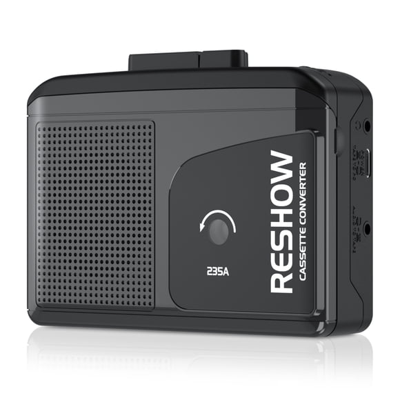 Reshow Walkman Cassette Player, Portable Cassette Tape Recorder, Audio Cassette to Digital Converter with Earphone Jack, Built-in Microphone, Loud Speaker, Reverse Recording to Tape-Black