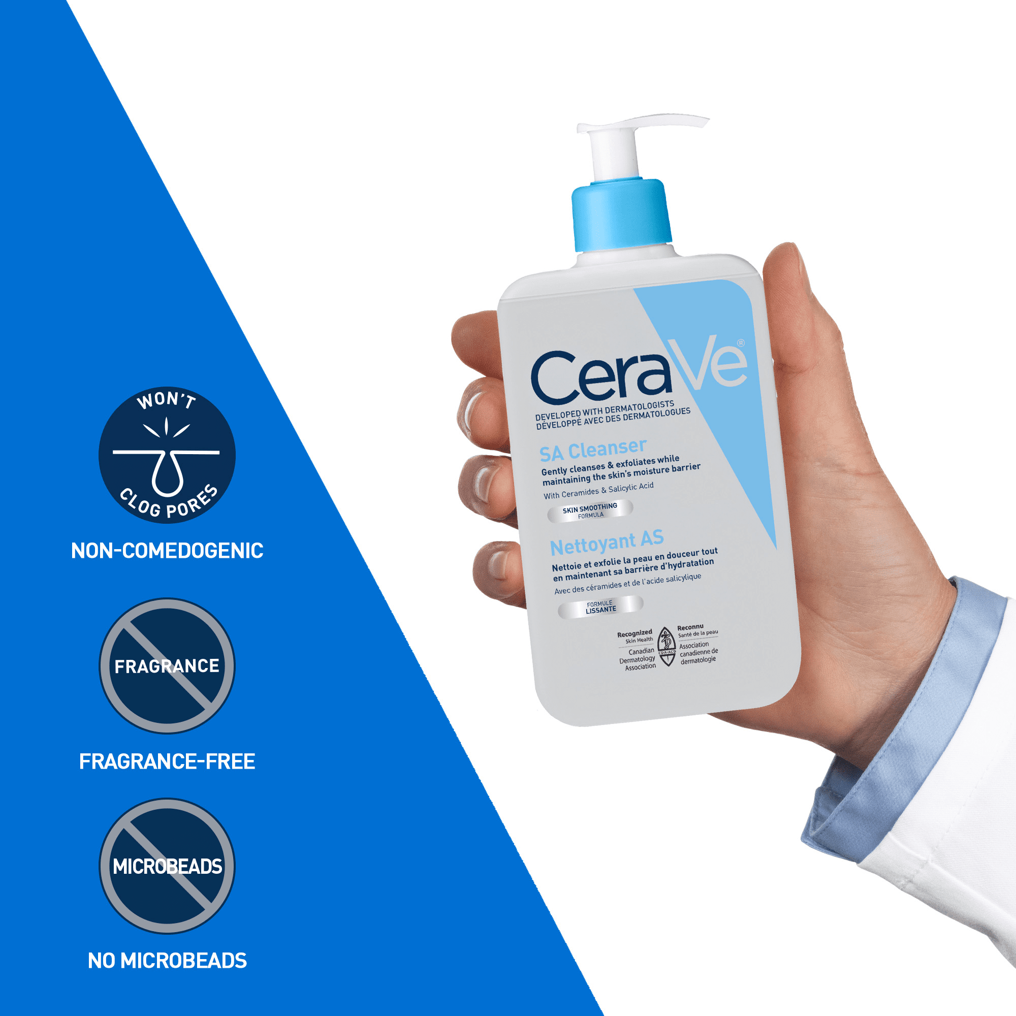 CeraVe Nettoyant SA, Gel Exfoliant à l'Acide Salicylique avec Vitamine D et Céramides pour Peau Rugueuse, 473 ml