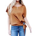 thumbnail image 4 of Women Batwing Short Sleeve Knot Hem Round Neck Blouse Top, 4 of 6