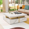 thumbnail image 1 of Table Basse Moderne Blanche Carrée de 33,5 Pouces avec 4 Tiroirs, Rangement, Multiples Tables d'Appoint, Table Utilitaire pour Salon, 1 of 9