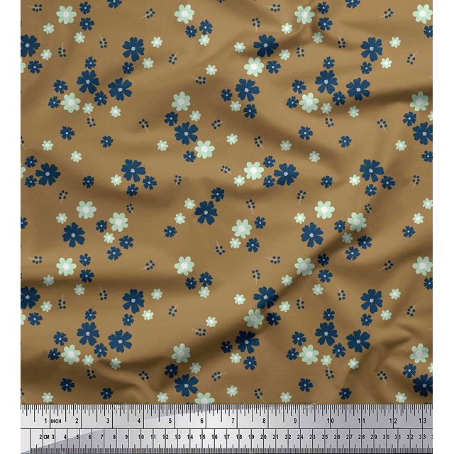 Soimoi Brown polyester Crepe Fabric Artistic Floral Printed Fabric 1 Yard 52 Inch Wide