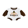 thumbnail image 1 of Infant Thanksgiving Day Romper  Long Sleeve  Neck Turkey/Letter Print Bodysuit, 1 of 8