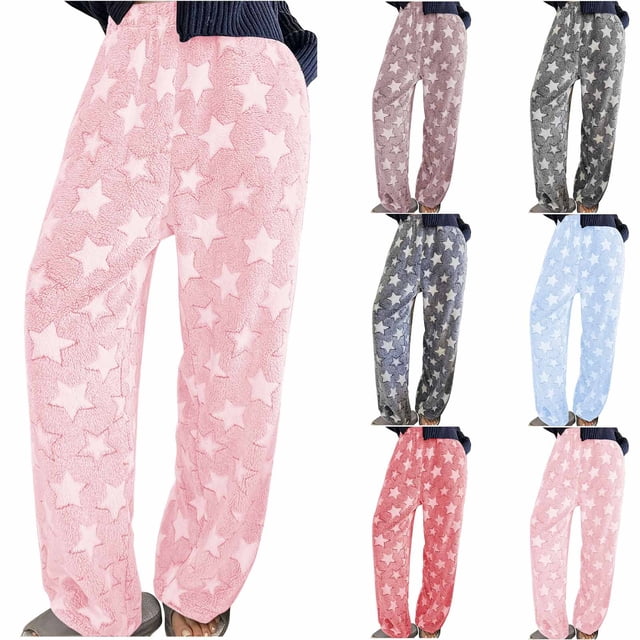 Yuyuzo Pajama Pants for Women Fuzzy Fleece Warm Pjs Bottoms Star Graphic Flannel Loungewear Homewear Sleep Pants