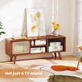 thumbnail image 4 of Costway Modern TV Stand Entertainment Center Media Console with Rattan Glass Sliding Doors Brown, 4 of 10