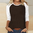 thumbnail image 1 of Birdeem T-Shirt Mode Femme Patchwork Imprimé Bloc de Couleur Manches 3/4 Blouse Col Rond Hauts Décontractés, 1 of 12