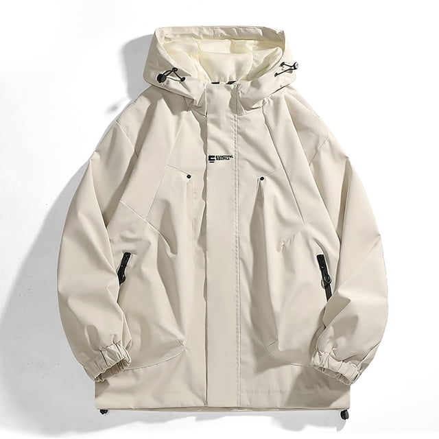 RXIRUCGD Men's Stitching Drawstring Hooded Slim Fashion Jacket Coat Outwear, Khaki, Size: L