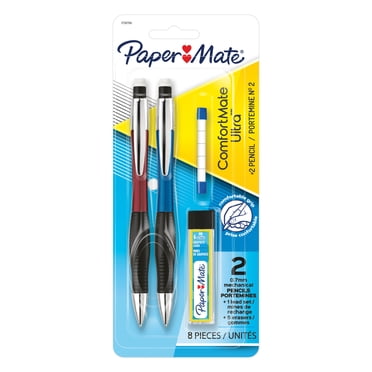 Paper Mate Comfort Mate Ultra Mechanical Pencils, HB #2 Lead (0.7 mm), Assorted Colours, 2 Pencils, 1 Lead Refill Set, 5 Erasers