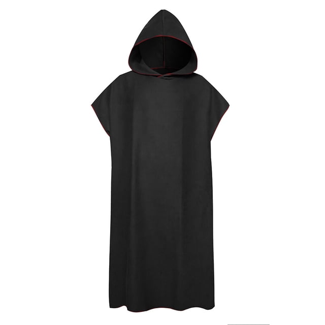 Yingyy Bathrobe Windproof Fast Drying Replacement Swim Reusable Sports Short Sleeve Men Women Hooded Solid Color Beach Seaside Pool Swimming Robe Black