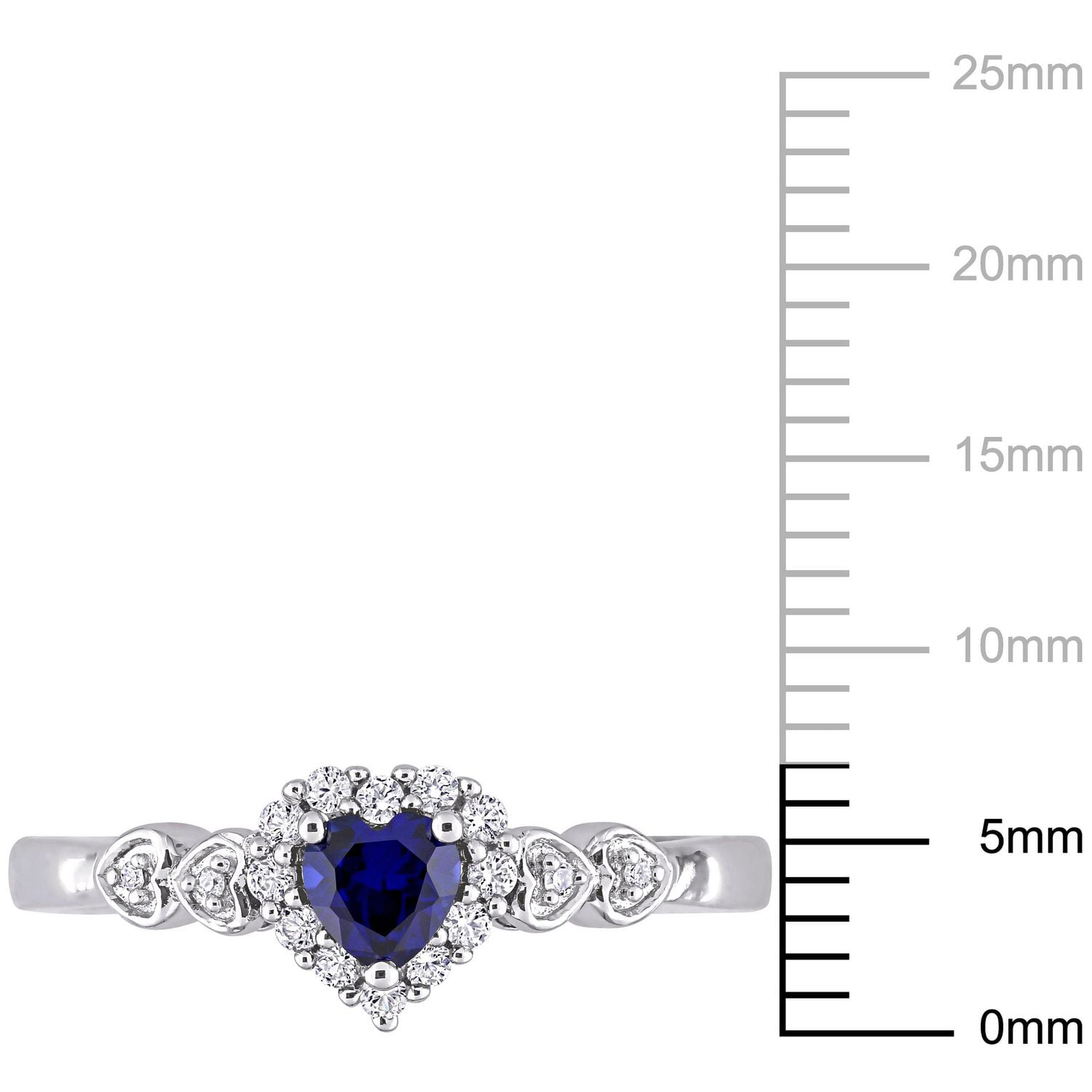 Bague de promesse en forme de coeur de Miabella avec 3/8 Carat PBT de saphir synthèse bleu, saphir synthèse blanc et accents de diamant en argent sterling
