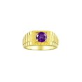 thumbnail image 1 of RYLOS Men's Ring Yellow Gold Plated Silver Ring, 7MM Round Shape Gemstone Designer Style Rings Amethyst February Birthstone Rings Silver Size 9, 1 of 7