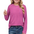 thumbnail image 1 of MeetoTime Girls Long Sleeve Solid Color Shirts Cute Crewneck Casual Blouses Children's Spring Fall Undershirt, 1 of 5