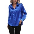 thumbnail image 2 of Innerwin Shirts Long Sleeve Ladies Tunic Tops Office Button Down Soft Blouse Royal Blue L, 2 of 4